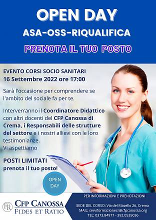 Open day il 16 settembre alle 17:00 per i corsi asa, oss e riqualifica
